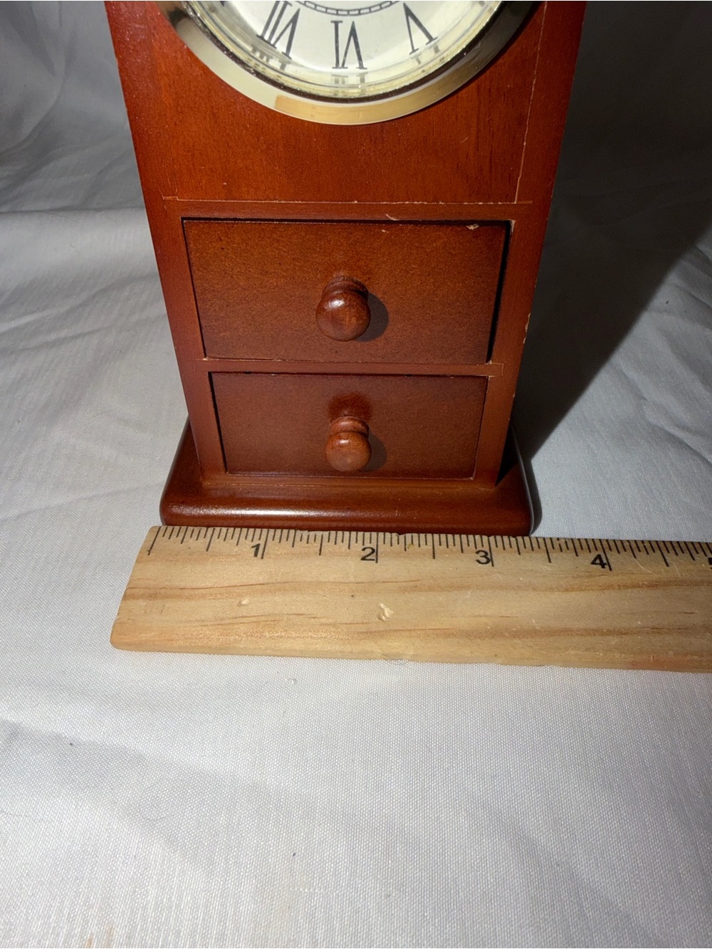 Vintage Wooden Desktop Arched Mantel Clock – 2 Drawer Trinket Jewelry Chest - Picture 9 of 10